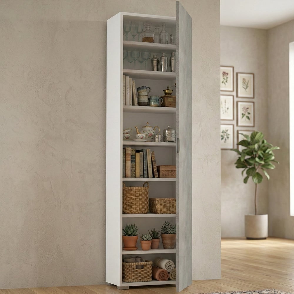 Armoire polyvalente 1 porte effet bois ciment, blanc 50x30cm - Maisons du Monde