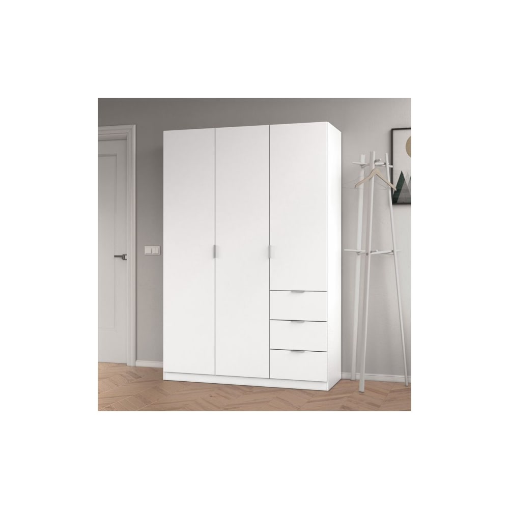 Armoire 3 portes et 3 tiroirs 200x135x52 cm blanc