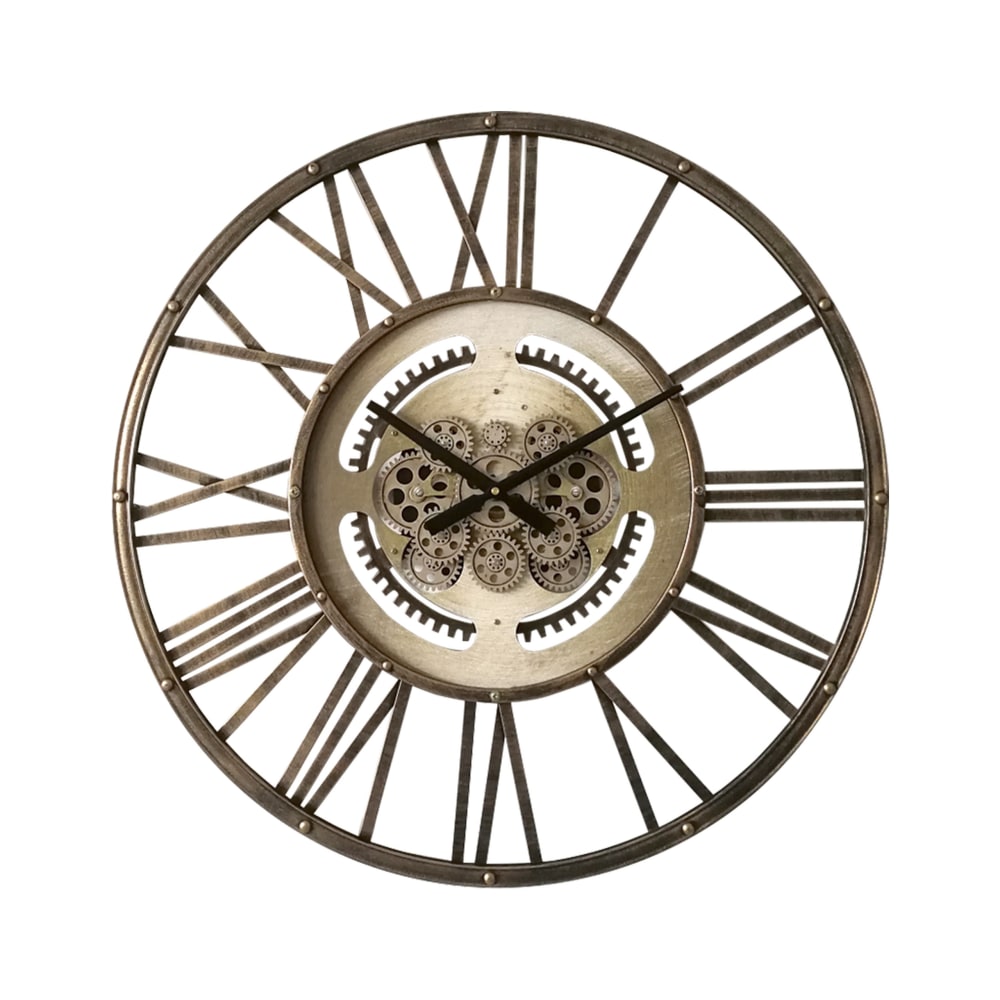 Horloge à mécanismes ajourée métal 70cm marron