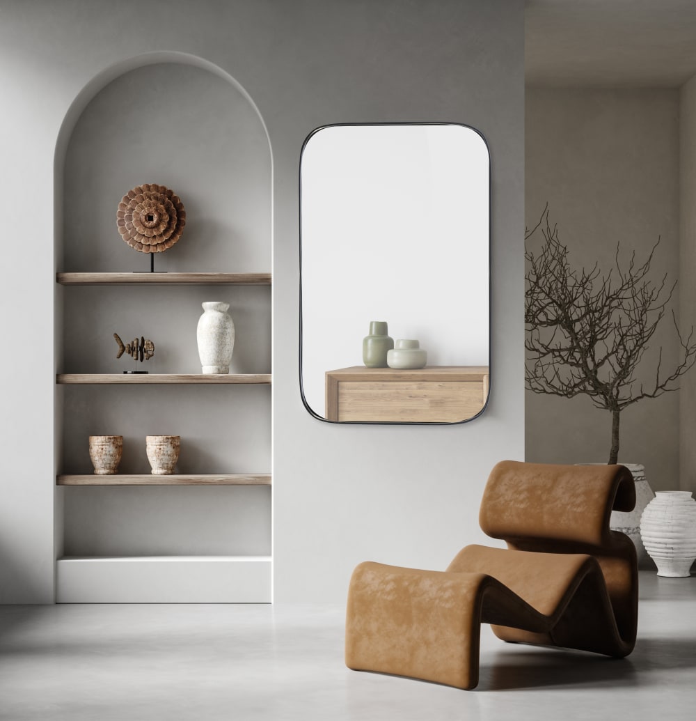 Miroir rectangulaire aux bords arrondis 100x70cm noir - Maisons du Monde