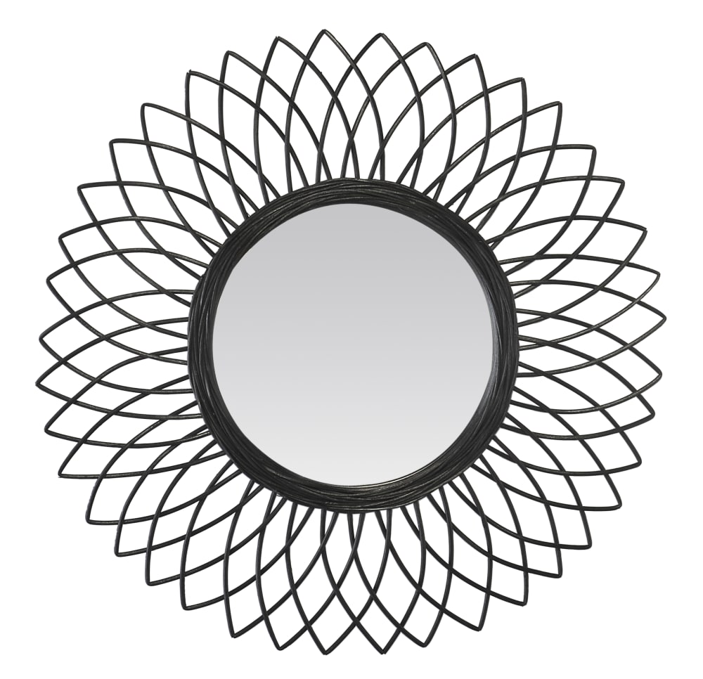 Miroir fleur en rotin noir 61cm