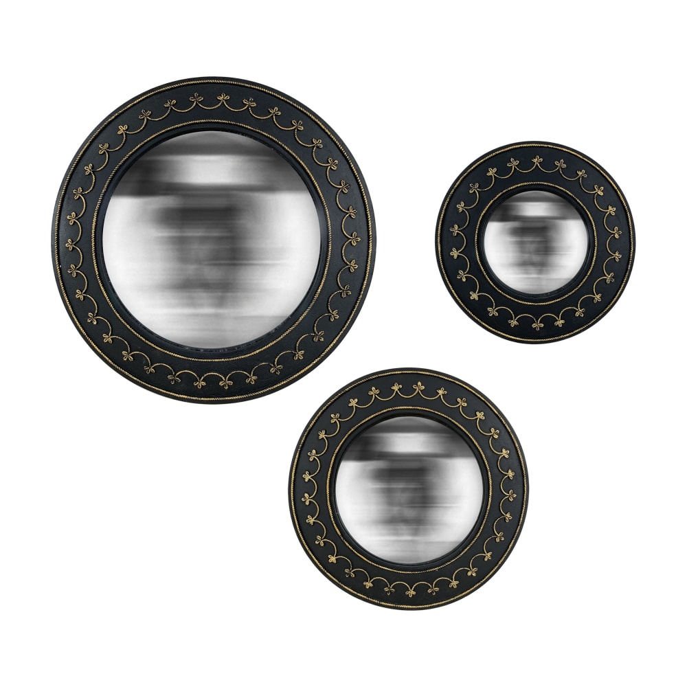 EMDE Ajoutez une touche "cabinet de curiosités" à votre espace avec cet ensemble de trois miroirs convexes. Couleur : Noir. Dimensions : 18, 22 et