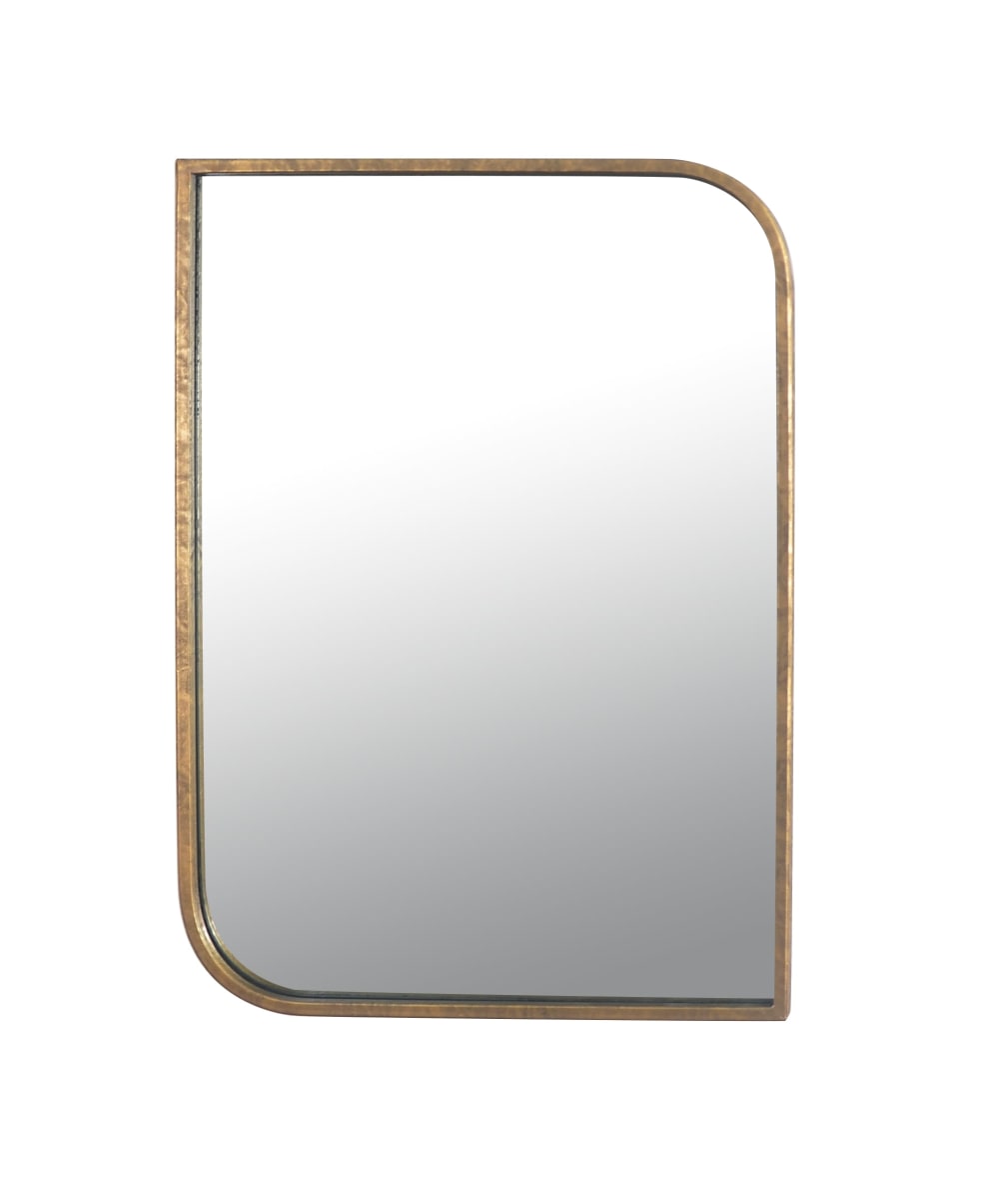 Miroir rectangle coins asymétriques arrondis métal doré 76x56cm