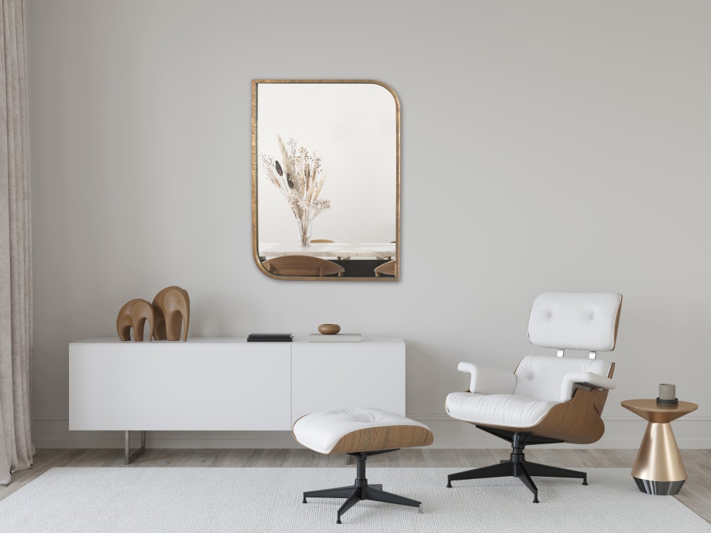 Miroir rectangle coins asymétriques arrondis métal doré 76x56cm - Maisons du Monde