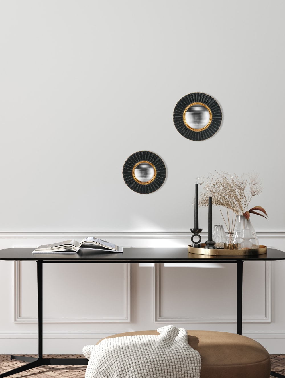 Miroir fleur convexe noir et doré 20cm - Maisons du Monde