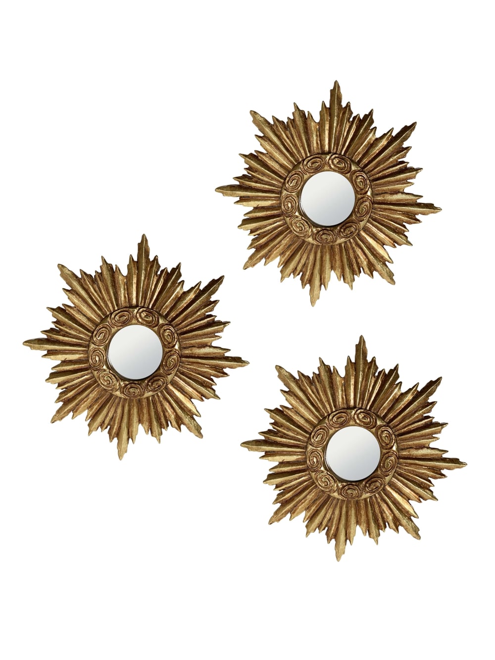 Lot de 3 miroirs soleil doré diam ext 14,5cm