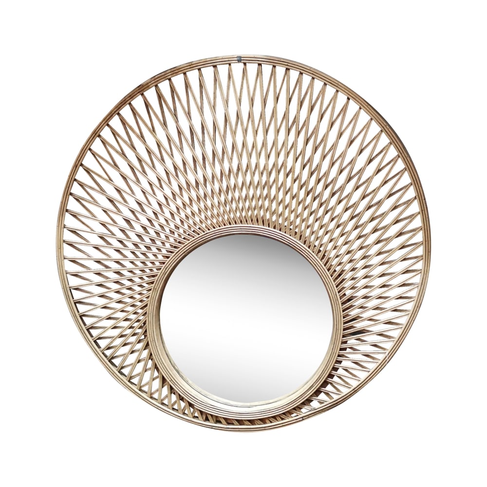 EMDE Ajoutez une touche naturelle et authentique à votre espace avec notre miroir rond en bambou décalé. Couleur : Naturel.