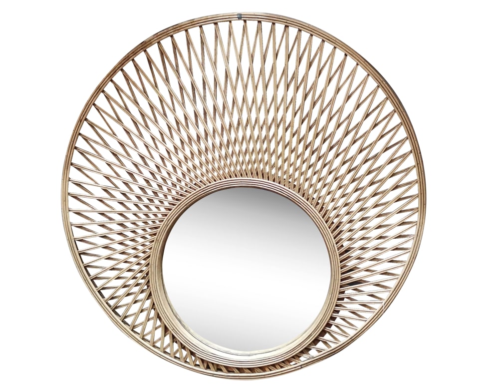 Miroir rond décalé en bambou 80cm