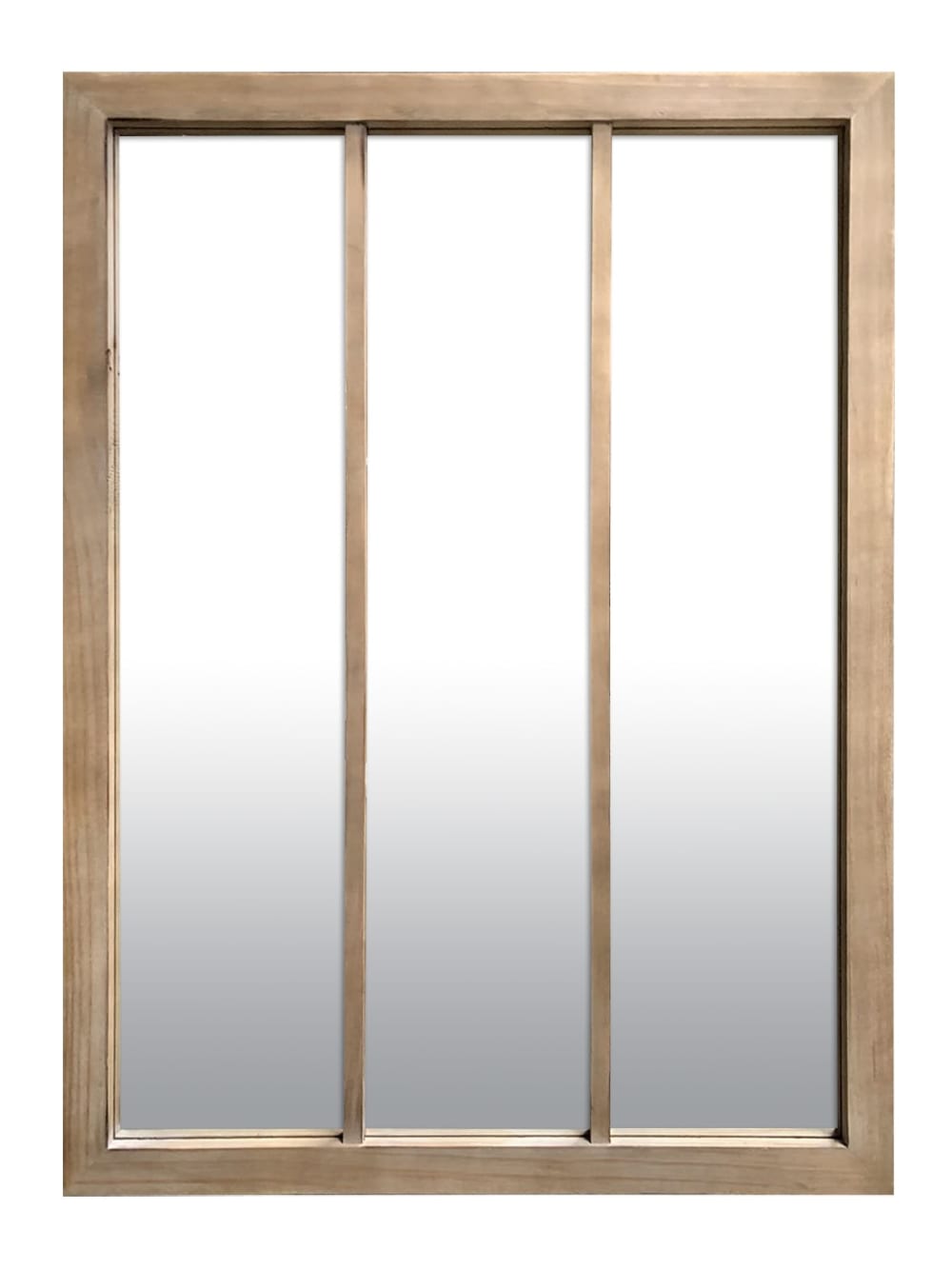 Miroir fenêtre 3 bandes en bois 85 x 113 cm naturel