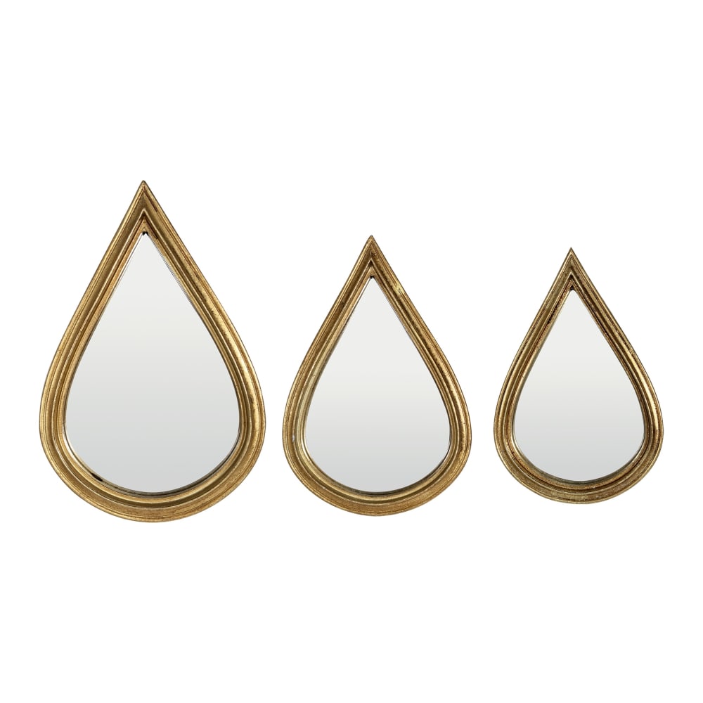 EMDE Lot de 3 miroirs gouttes 12, 14 et 16 cm dore Doré Résine