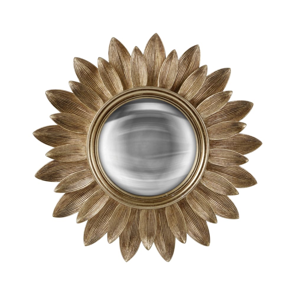 Miroir rond convexe contours feuille 30 cm dore - Maisons du Monde