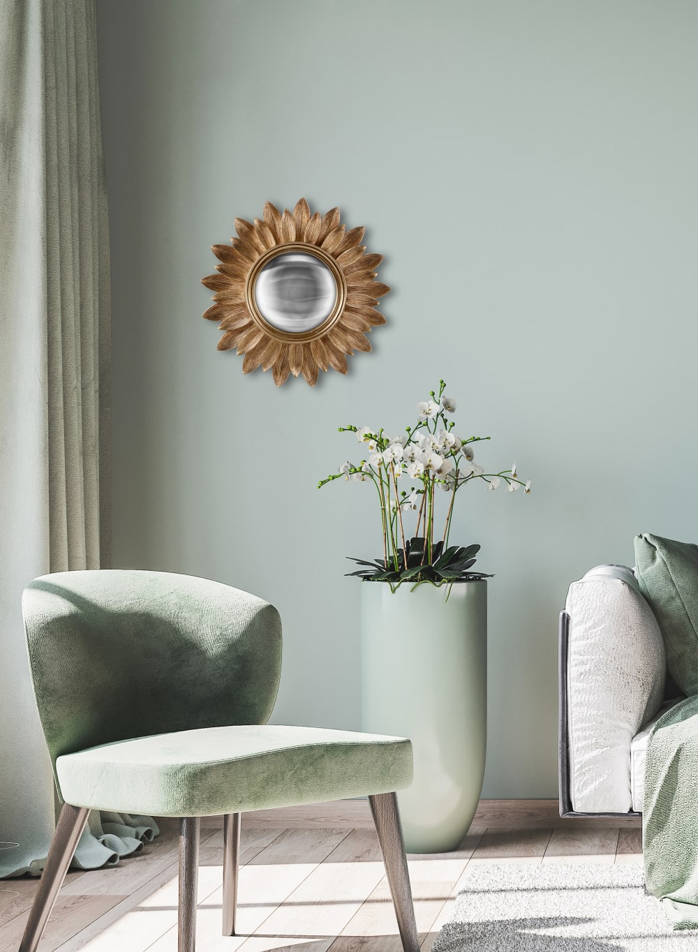 Miroir rond convexe contours feuille 30 cm - Maisons du Monde