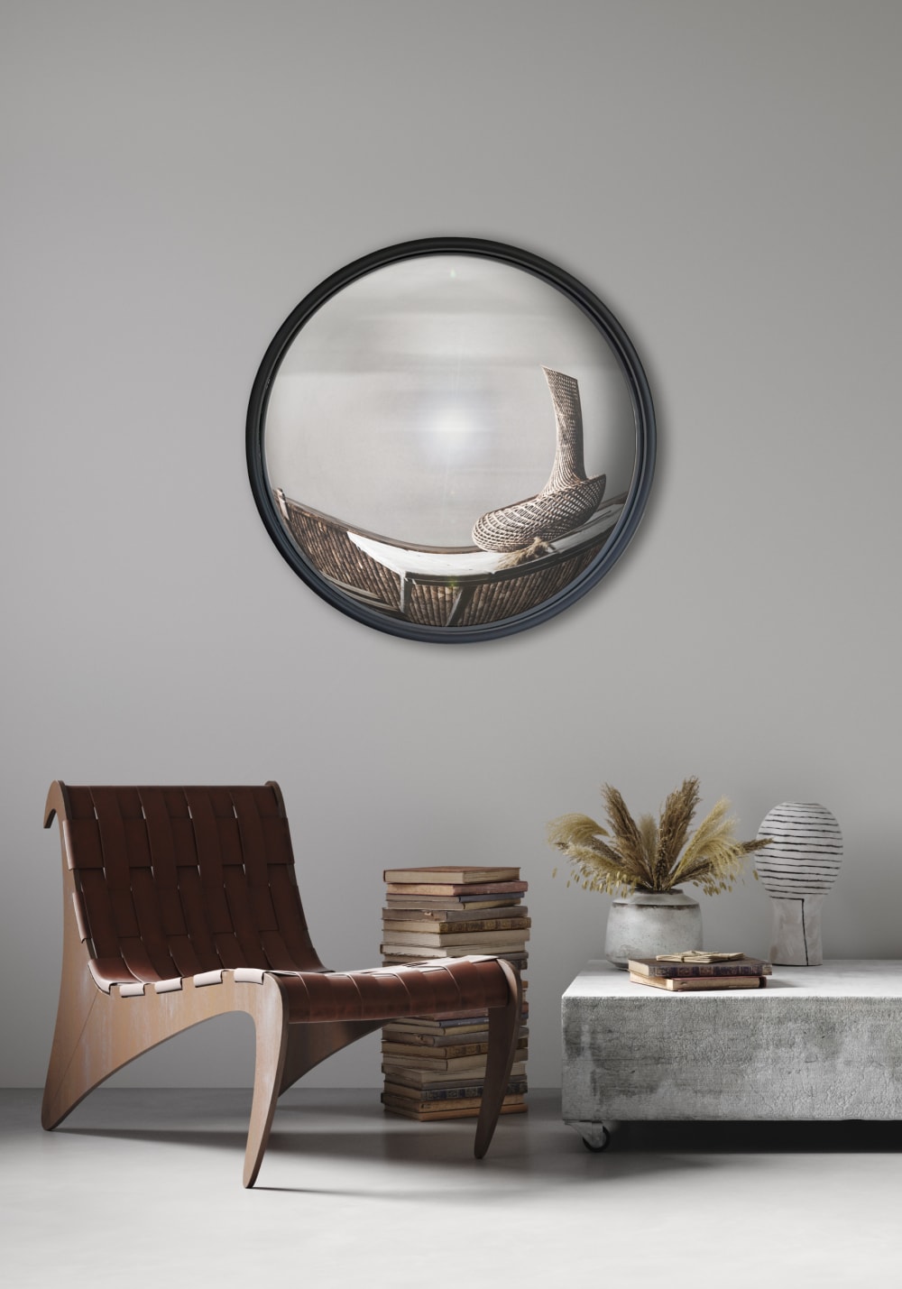 Miroir rond convexe bords fins noir D60 cm
