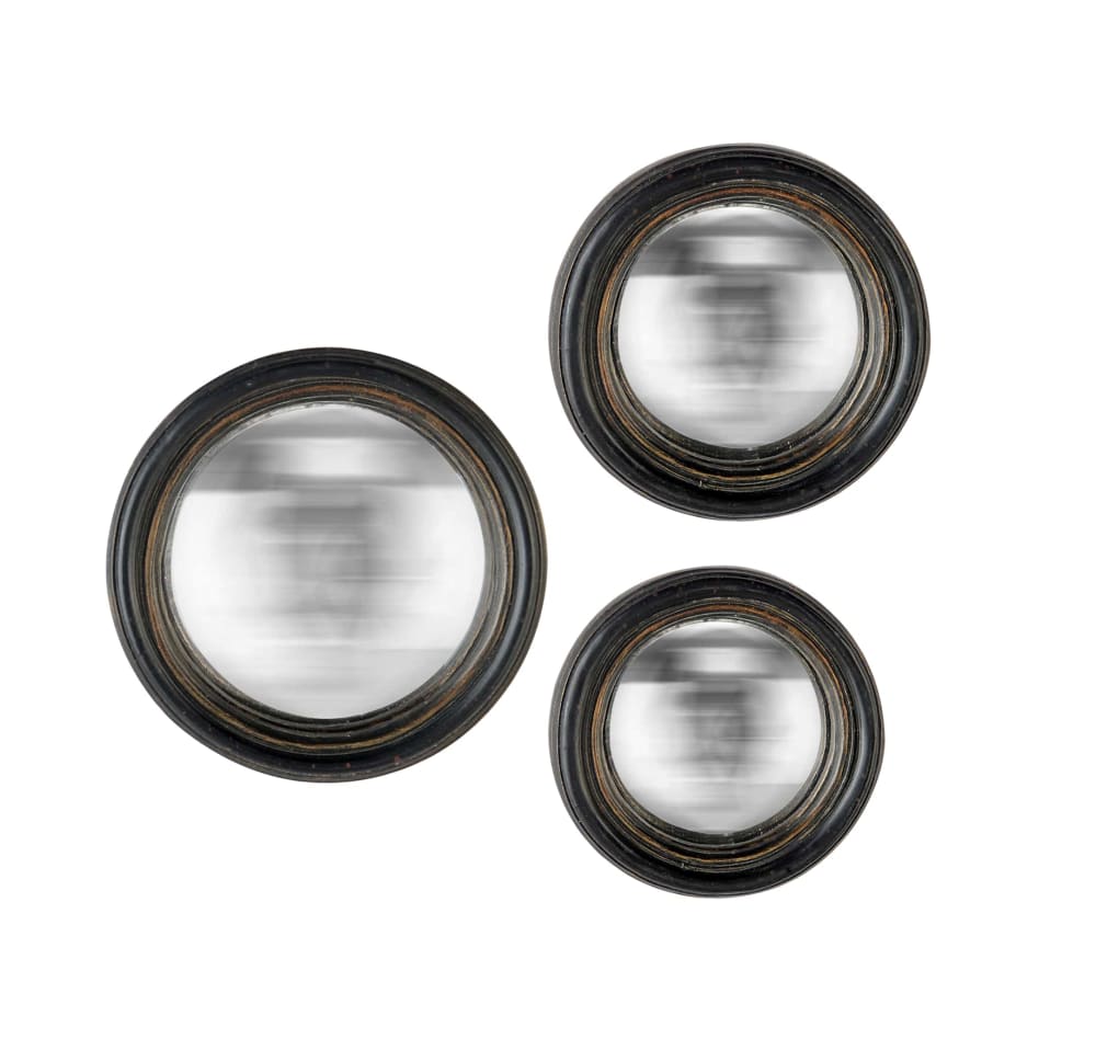 Lot de 3 miroirs ronds convexes patinés noir 9, 11 et 13 cm