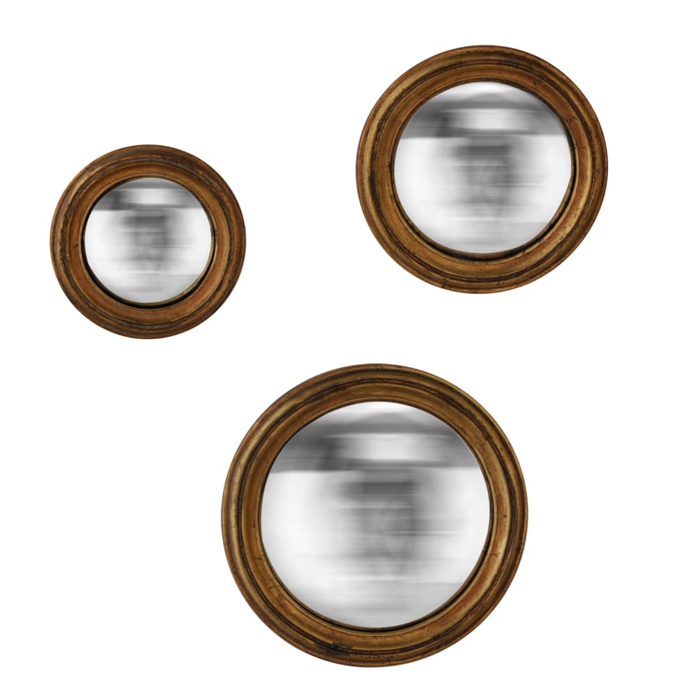 Lot de 3 miroirs ronds convexes dorés 20, 24 et 26cm