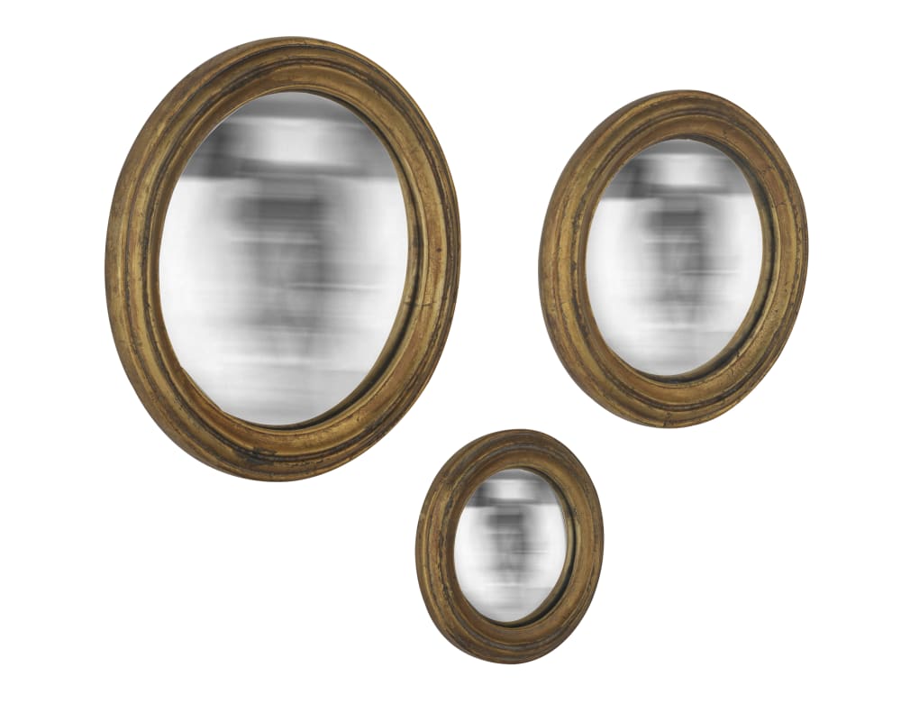 Lot de 3 miroirs ronds convexes 20, 24 et 26cm dore