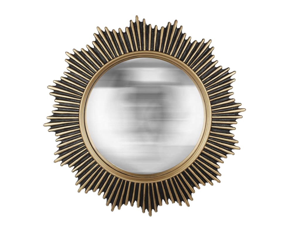 Miroir soleil convexe noir et doré 30cm