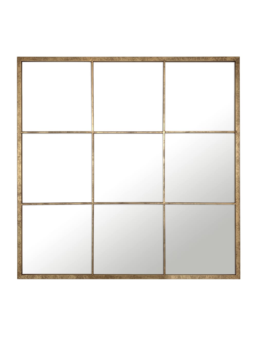 Miroir carré 9 vues effet fenêtre doré 100 x 100 cm