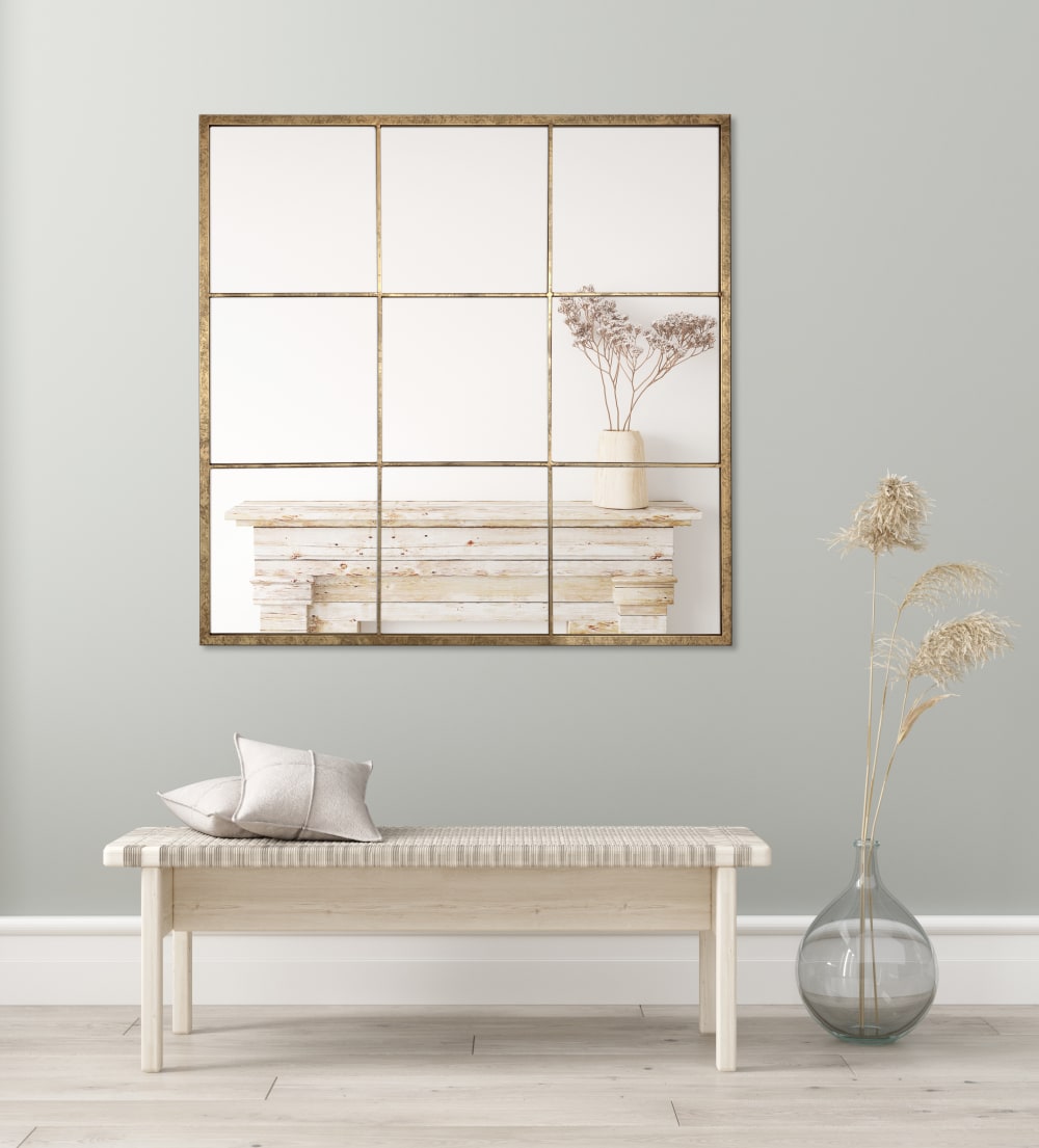 Miroir carré 9 vues effet fenêtre doré 100 x 100 cm - Maisons du Monde