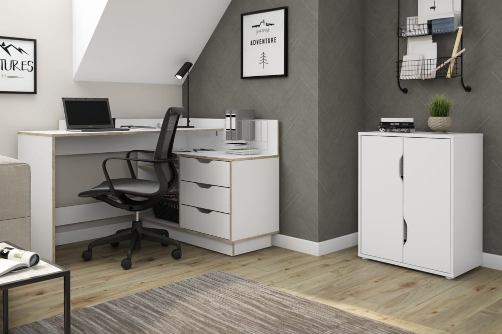 Aktenschrank mit 2 Türen, B 60, H 76,5, T 37 cm, weiß - Maisons