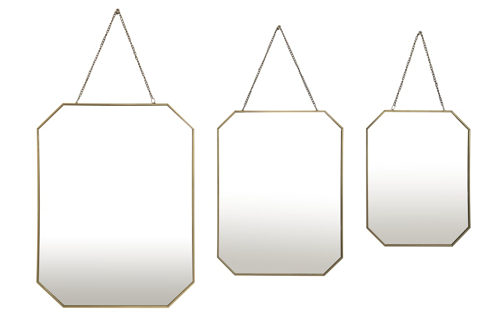 Lot de 3 miroirs avec chaînette en métal doré