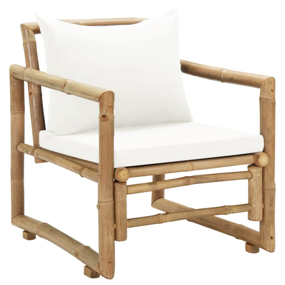 Lot de 2 Chaises de jardin avec coussins bambou beige 60x65x72 cm
