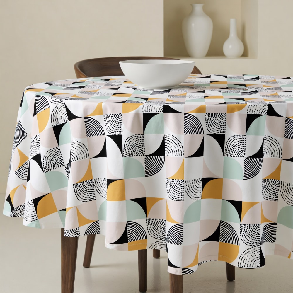Muare Home Runde Fleckenschutz-Tischdecke 100 % Baumwolle Mehrfarbig 180 cm style modern Mehrfarbig Baumwolle