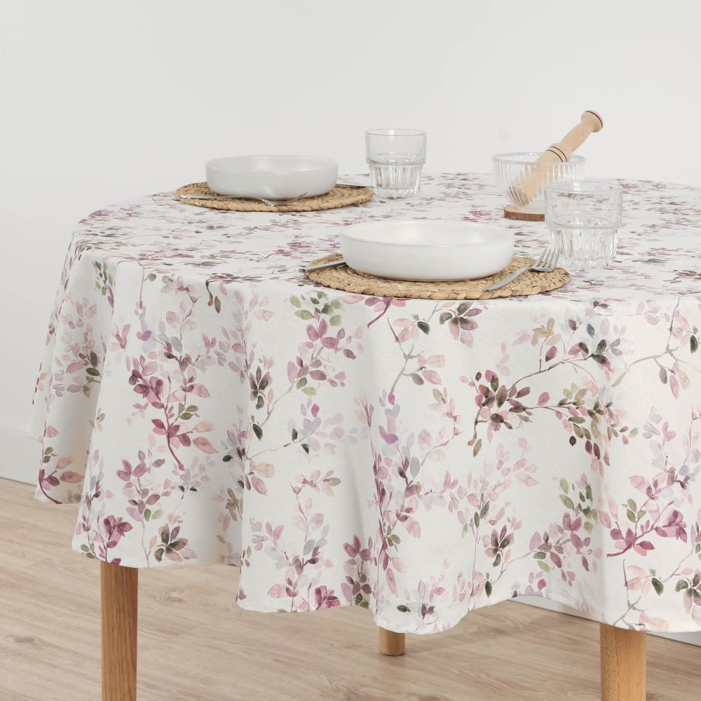 Runde Fleckenschutz-Tischdecke 100 % Baumwolle Malve 100 cm -