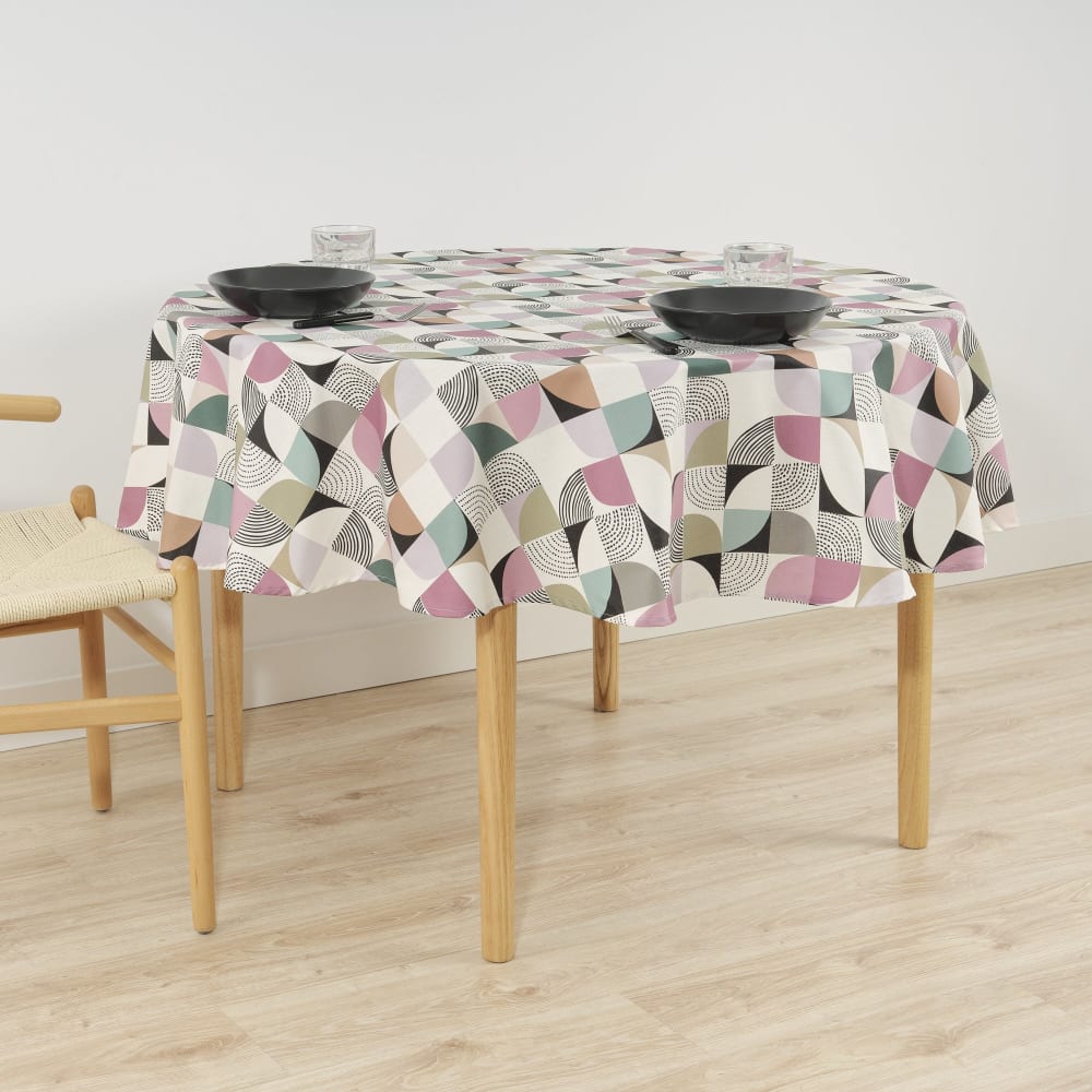 Muare Home Runde Fleckenschutz-Tischdecke 100 % Baumwolle Malve 100 cm style modern Rosa Baumwolle