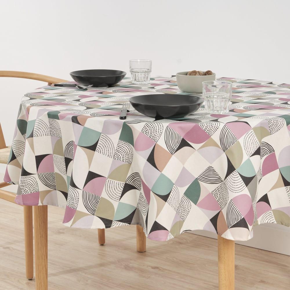Runde Fleckenschutz-Tischdecke 100 % Baumwolle Malve 100 cm -