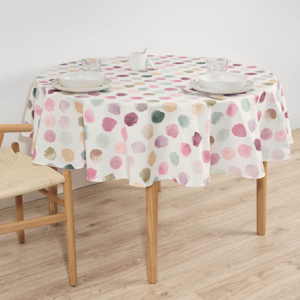 Muare Home Runde Fleckenschutz-Tischdecke 100 % Baumwolle Malve 100 cm style modern Rosa Baumwolle