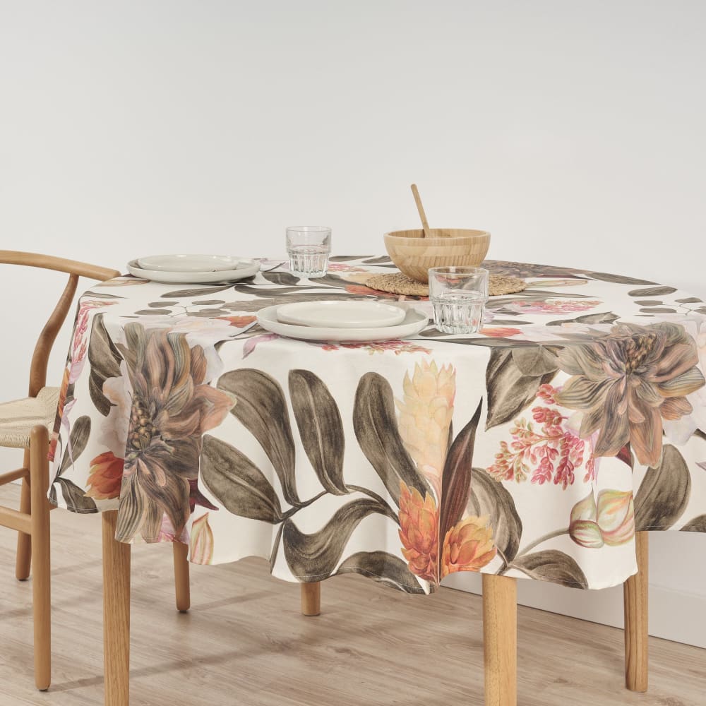 Runde Fleckenschutz-Tischdecke 100 % Baumwolle Braun 100 cm -