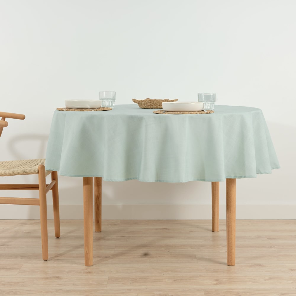 Runde Fleckenschutz-Tischdecke 100 % Baumwolle Blau 140 cm -