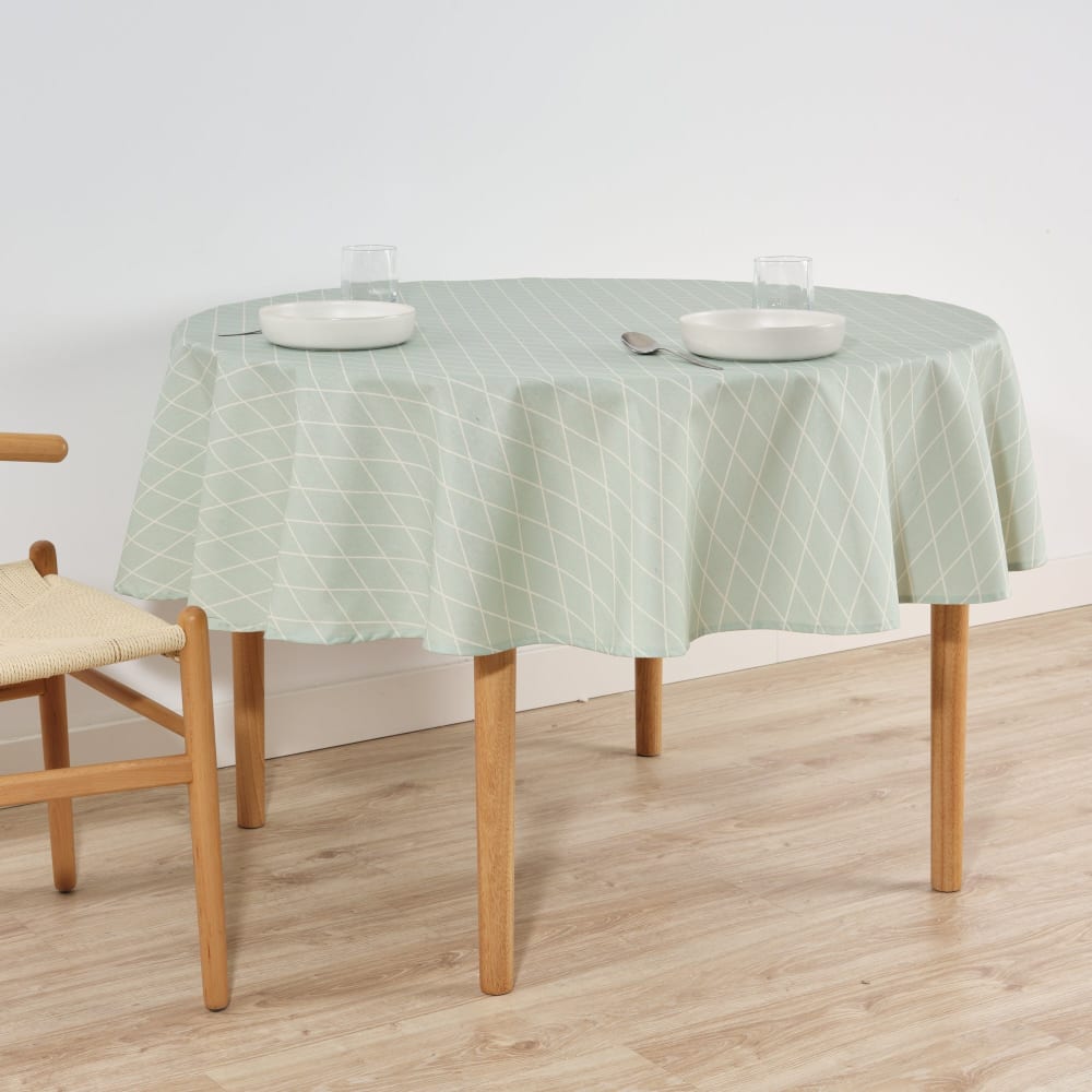 Muare Home Runde Fleckschutz-Tischdecke aus 100 % Baumwolle Blau 100 cm style modern Blau Baumwolle