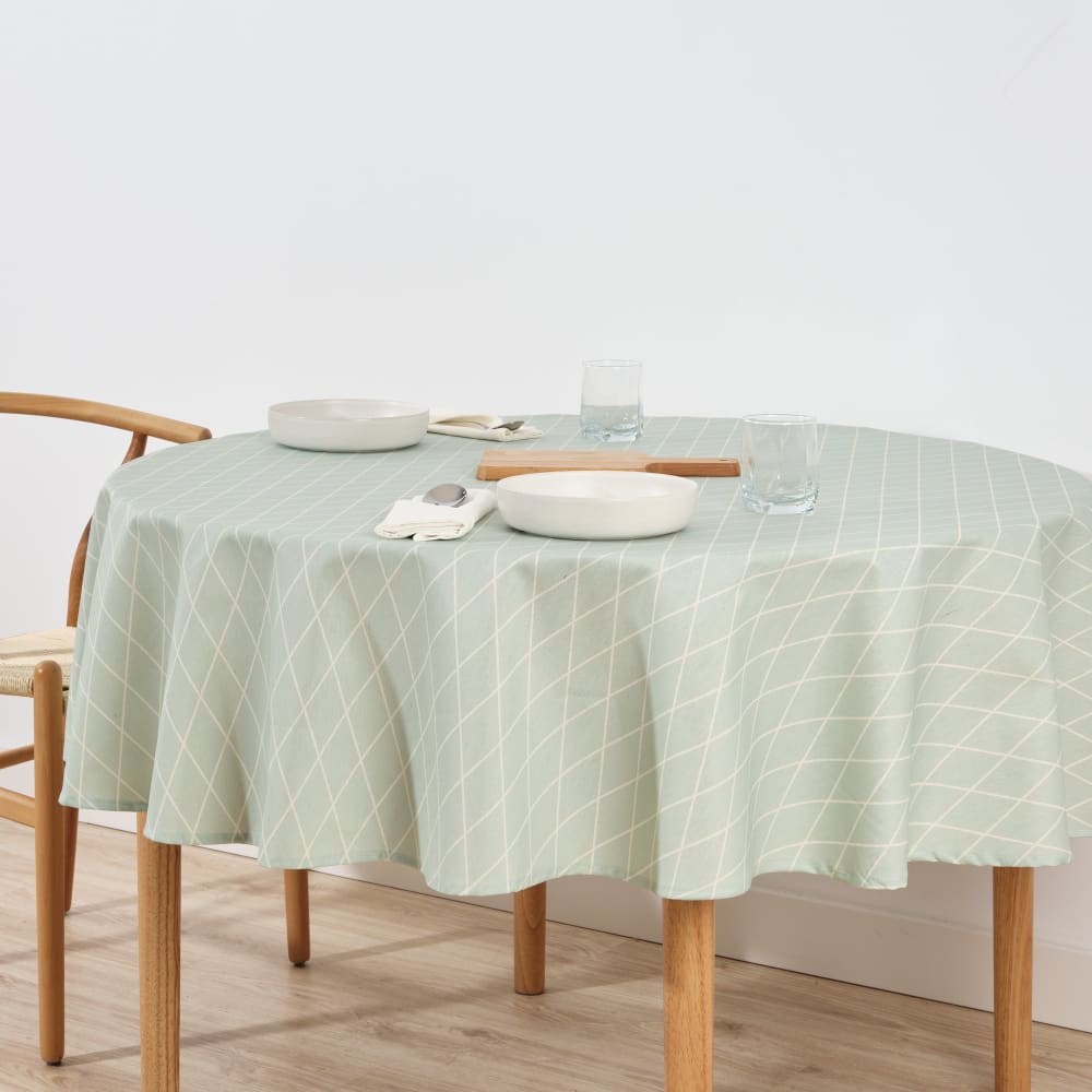 Runde Fleckschutz-Tischdecke aus 100 % Baumwolle Blau 100 cm -