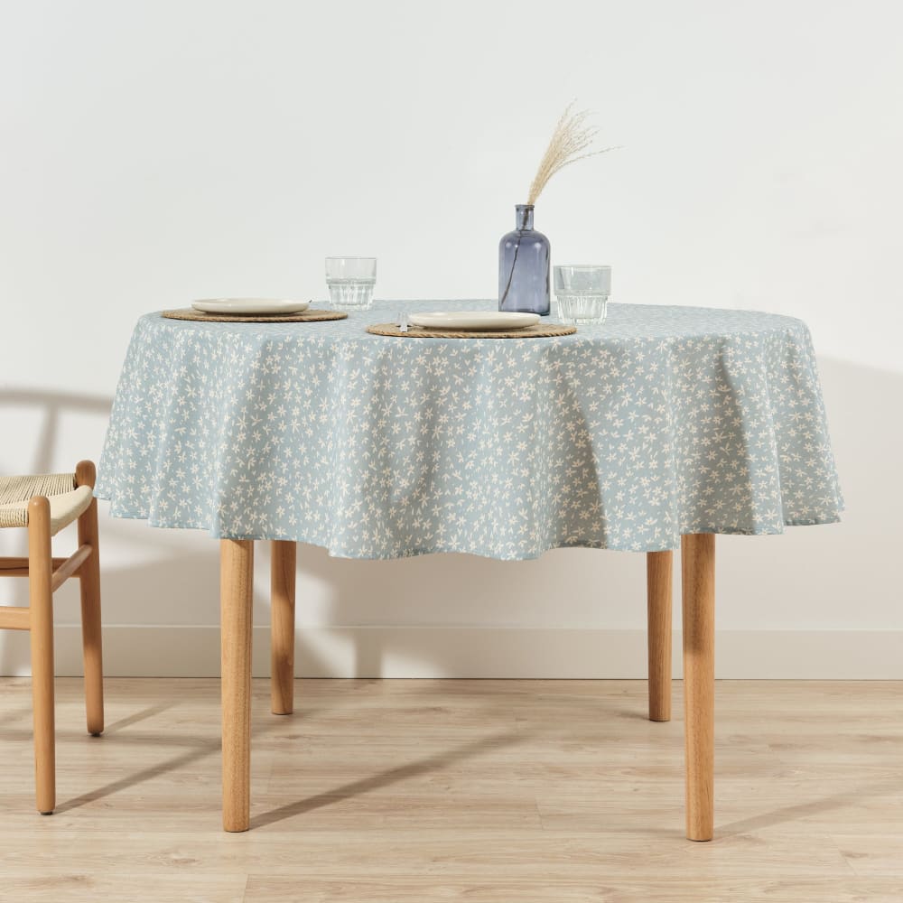 Nappe ronde anti-taches en 100% coton bleu 100 cm