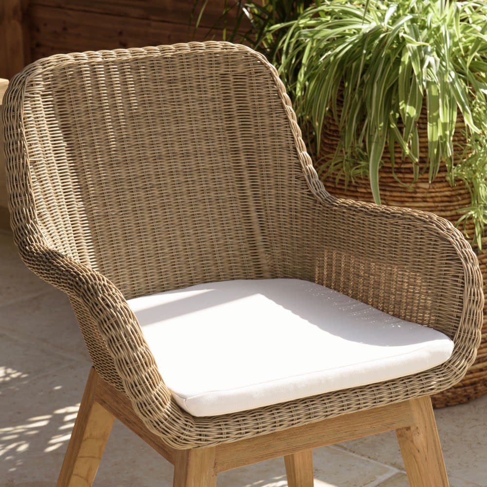 Lot de 2 fauteuils jardin rotin synthétique et coussin, pieds droit - Maisons du Monde