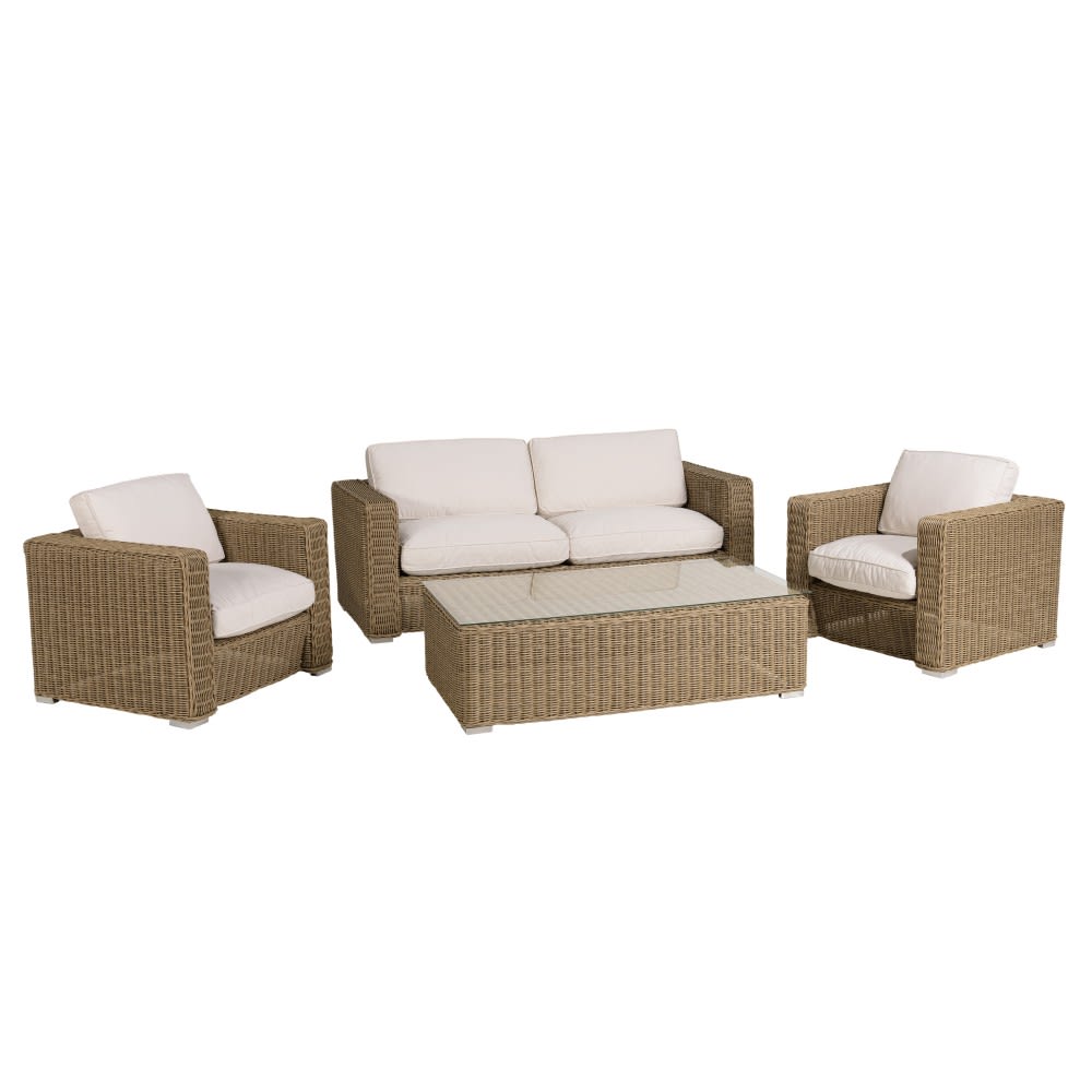 Salon de jardin 5 places en rotin synthétique taupe