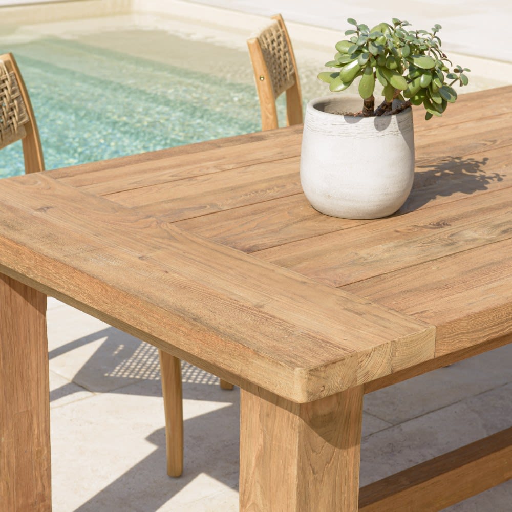 Table à manger de jardin 220x100cm teck recyclé, pieds droits - Maisons du Monde