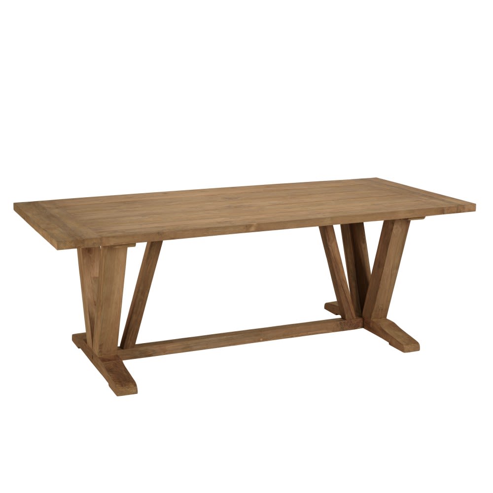 Table à manger jardin 220x100cm teck recyclé pieds en V inversé