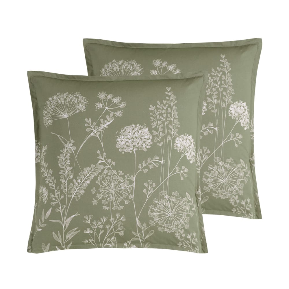 Llot de 2 taies d'oreillers en percale de cot sauge 65x65 cm