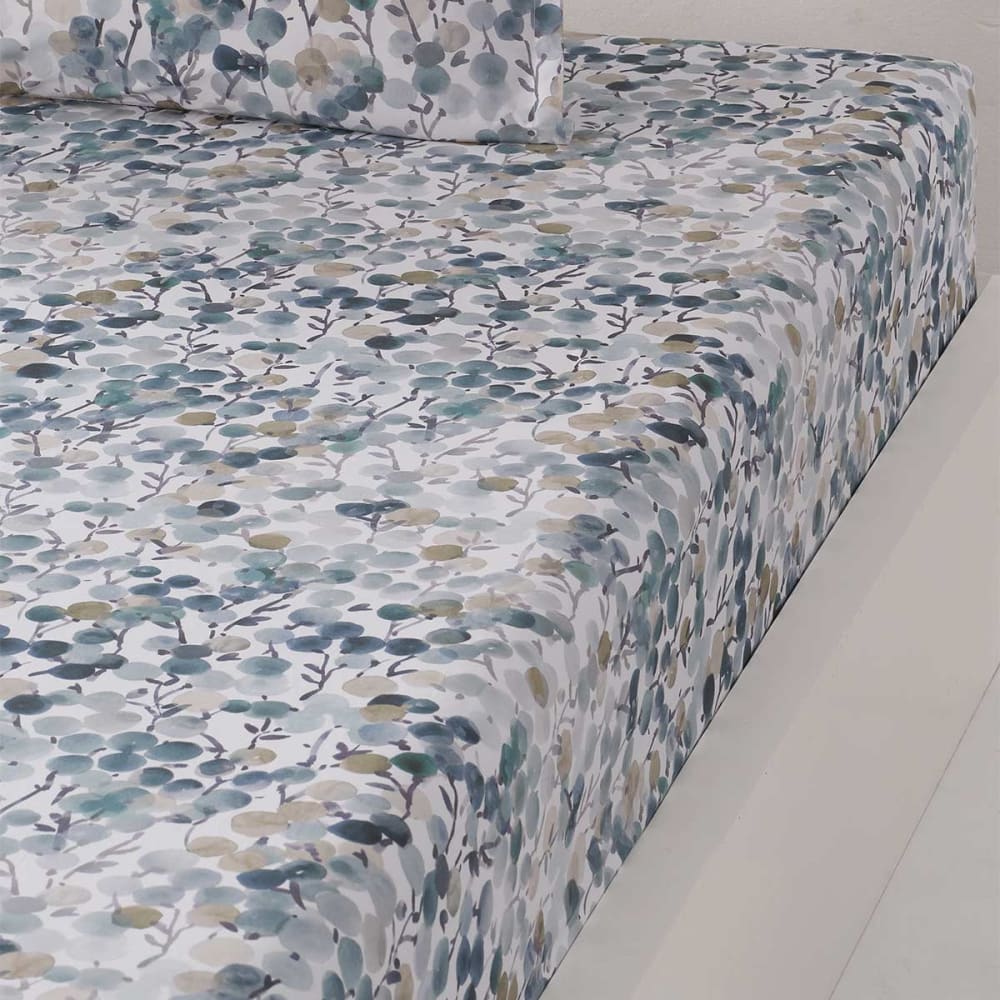 Drap housse en percale de coton bonnet 30 cm  bleu artic 180x200 cm