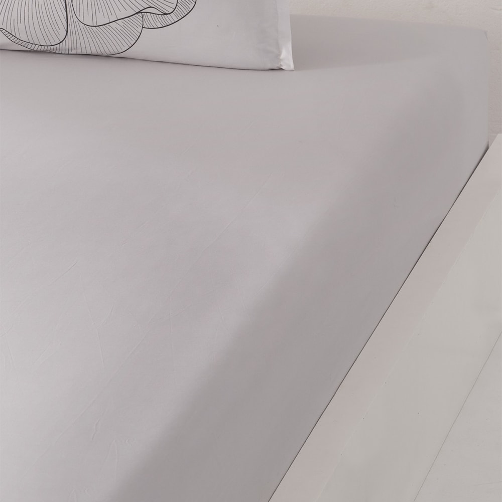 Drap housse en percale de coton bonnet 30 cm  gris perle 90x200 cm