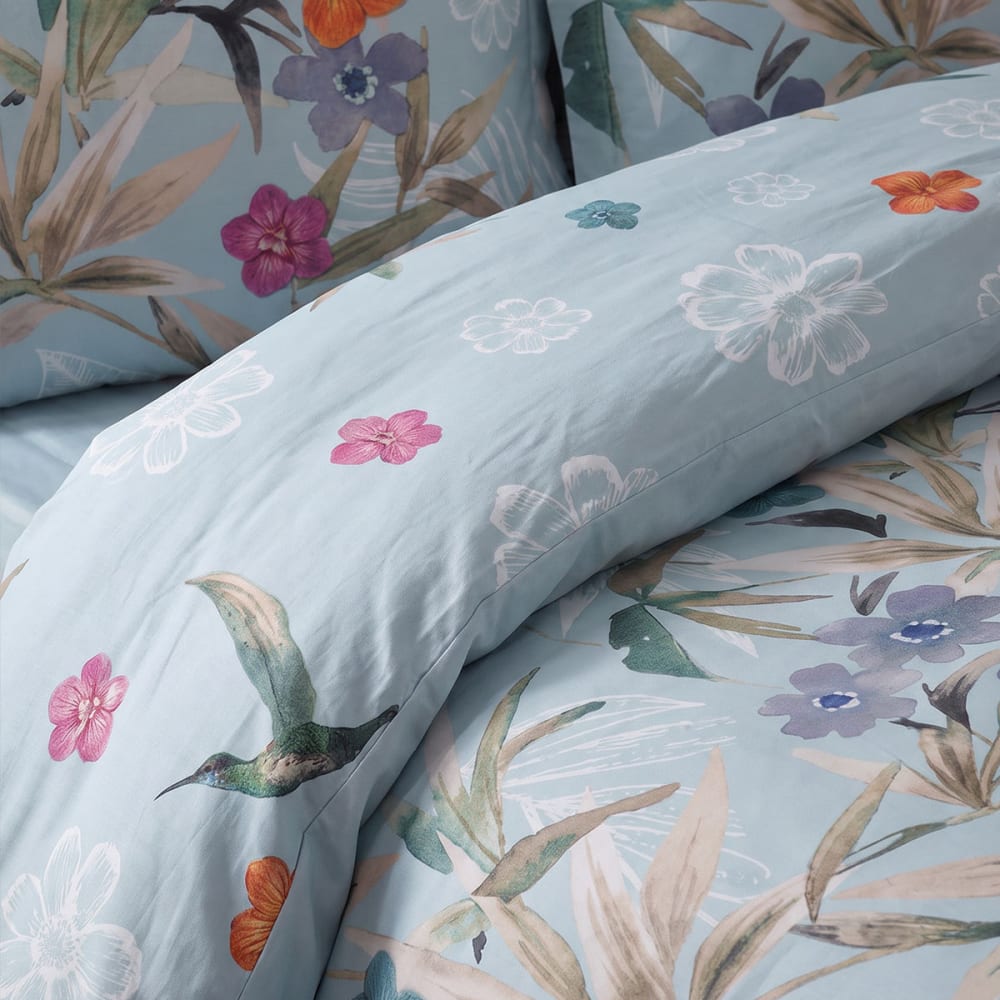 Parure en percale de coton + 2 taies rectangles bleu arctic 200x200 cm - Maisons du Monde