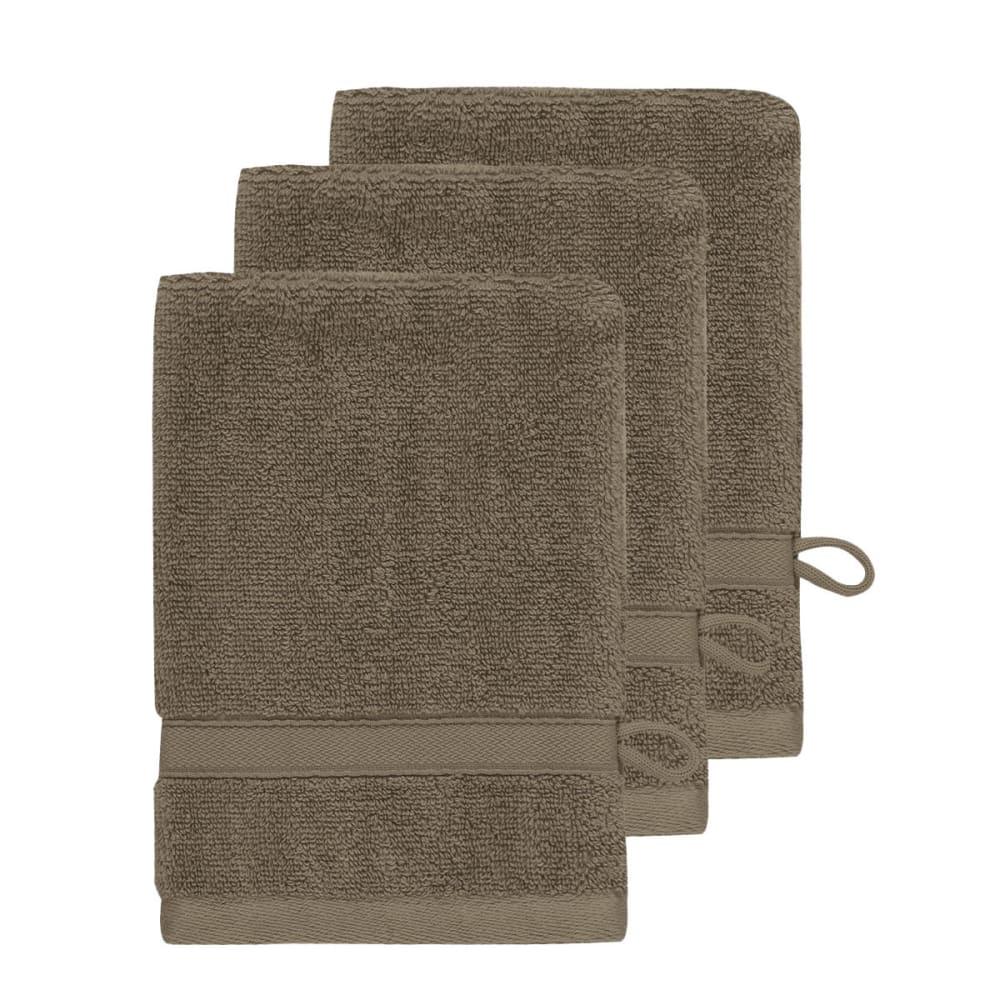 Llot de 3 gants de toilette 600 g/m² noisette 16x22 cm