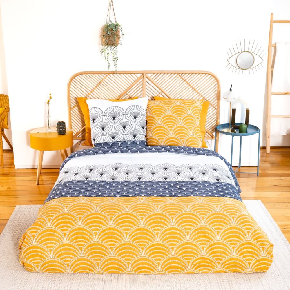 Côté Déco Parure de couette 100% coton 57 fils imprimée 240x220cm 2 taies style contemporain Bleu