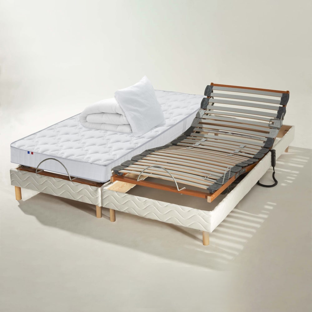 Sommier électrique 100% latex 5 zones et couette et oreillers 2x70x190 - Maisons du Monde