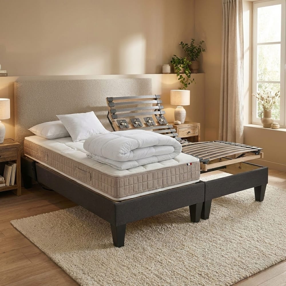 Sommier électrique 100% latex 5 zones etcouette et oreillers 2x90x200 - Maisons du Monde