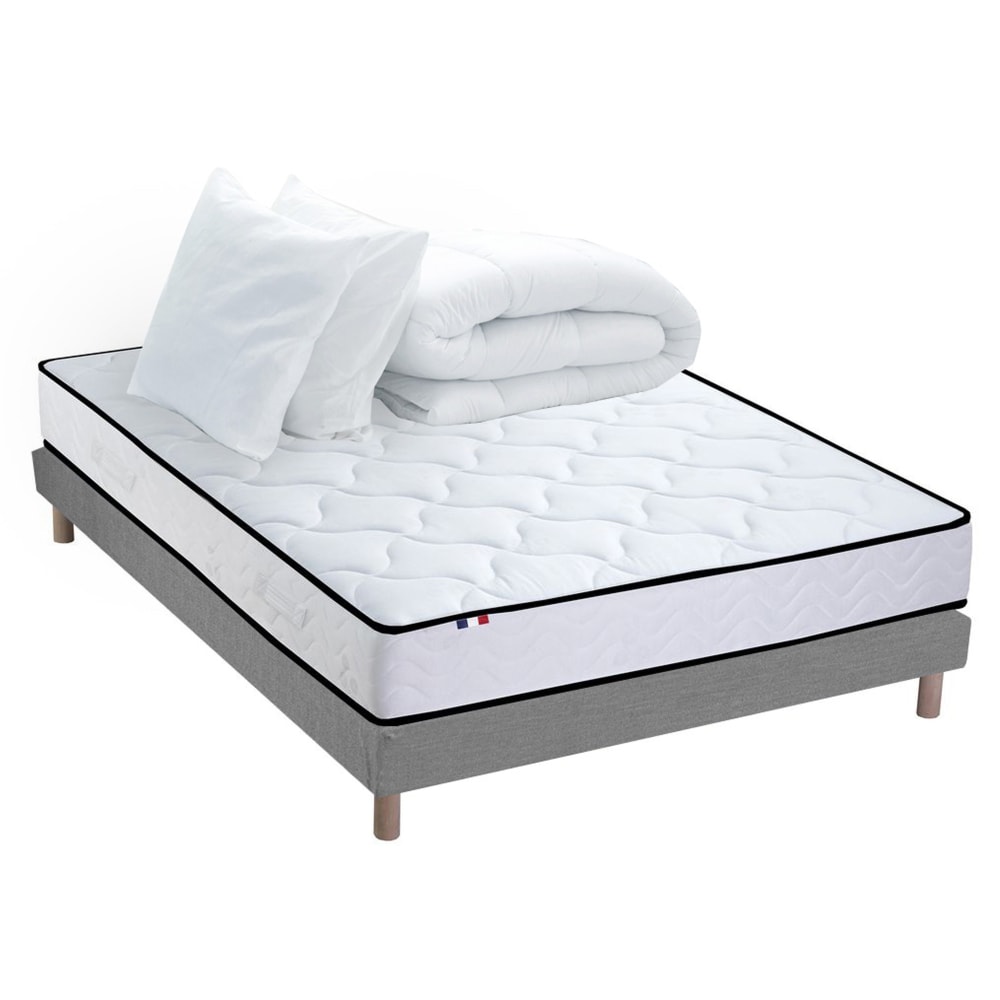 Pack matelas ressort mémoire forme sommier couette oreilles 140x190