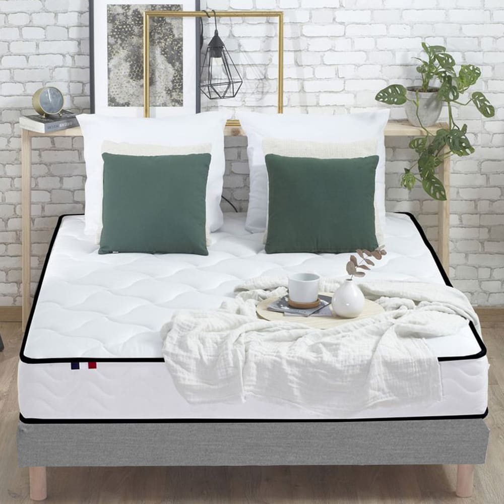 Pack matelas ressort mémoire forme sommier couette oreilles 140x190